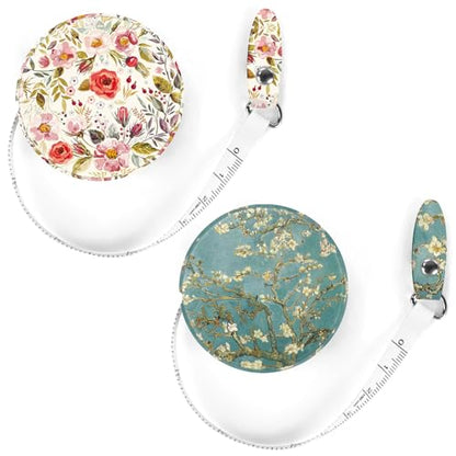 Two-Piece Sewing Tape Measure，Colour Printed Small Retractable Soft Measuring Tape for Tailor Cloth Fabric Body Measurements. - color: Flower One