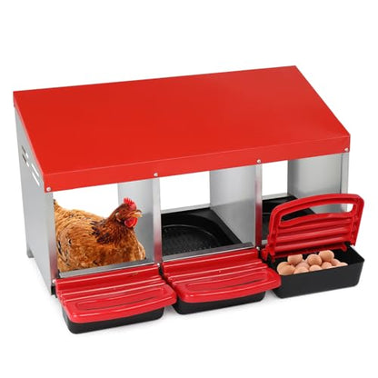 Chicken Nesting Boxes Plastic with Roll Away Egg,3 Compartment Roll Out Chicken Nest Box Egg Laying Box with Lid Cover,Rolling Egg Collection & Protection Chicken Coop for Up to 3 Hens,Red - color: Red, size: 31.9"L x 20.1"W x 18.5"H