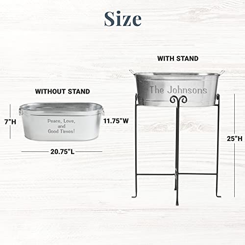 Let's Make Memories Personalized Beverage Tub - Custom Beverage Tub - Unique Entertaining Essential - Galvanized Drink Tub - 20 ¾"L x 11 ¾"W x 7" H - 5.5 Gallons - color: 3 Line Message, size: Without Stand