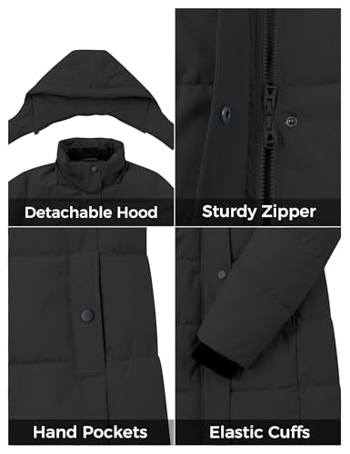 ZSHOW Women's Long Quilted Winter Coat Waterproof Warm Puffer Jacket Parka with Detachable Hood - color: Black, size: 4X-Large Plus