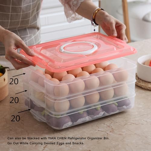 Egg Storage Container for Refrigerator, 3-Layer Deviled Egg Tray, Stackable Fridge Egg Organizer with Lid and Handle, Extra Large Holder, 60 Count Eggs Keeper(transparent 3 layer) | 3-Layer, 60 eggs, Stackable Storage Holder with Handle for Refrigerator f