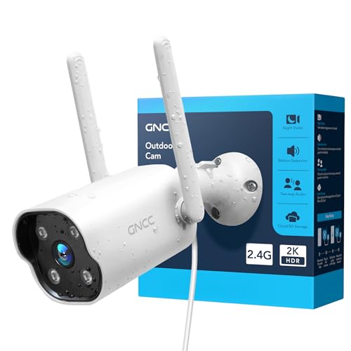 GNCC 2K Outdoor Security Camera, 24/7 Recording, Plug-in, AI, White-1P | Plug-In, 9.85ft Cord, No Battery, AI Detect, 2-Way, IP65, Alexa, SD Free, Cloud Opt, 2.4G WiFi Only, Easy Install - color: White-1P