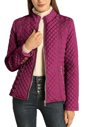 Bellivera Women's Stand Collar Lightweight Quilted Puffer Jacket | Casual Padded Zip Long Sleeve Coat for Spring and Winter with Pockets - color: Red, size: XX-Large