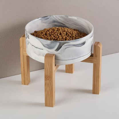 Raised/Elevated Ceramic Dog Bowl for Small Medium Sized Breeds,Dog Food Water Bowl with Stand,6 in Non Slip Heavy Pet Feeding Dish 3.6 Cups/ 850 ml /28 OZ Marble Grey - color: Marble Grey, size: 6 in