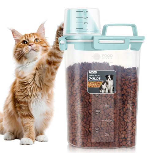 Dog Cat Food Storage Container, Pet Food Pourable Container Airtight with Large Spout & Cup, BPA-Free Plastic Food Dispenser for Pet Food, Bird Seed, Rice, Flour (Dry Blue, 2.5L) - color: Light Blue, size: 2.5L