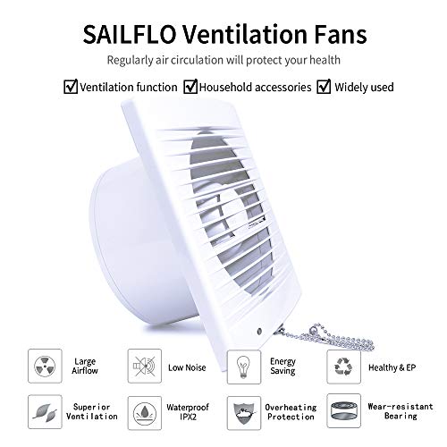4 Inch Wall-Mounted Exhaust Fan, 12W Ventilation Extractor with Anti-backflow Check Valve Chain Switch for Window Duct Glass Grow Tent Bathroom Vents - 6"×6" Grid Panel - Small Size - size: Φ4 Inch with Rope Switch