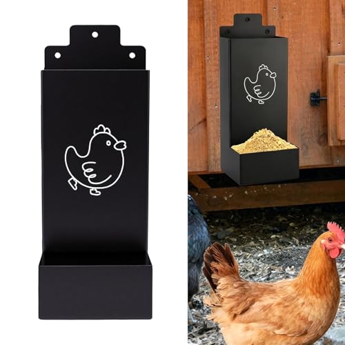 Fdit Hanging Chicken Feeder Iron, Large Capacity Poultry Feed Box with Detachable Water Tray 23.4cm for Cage Tree Branch Mount with Screws