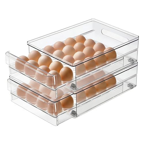 vacane Egg Holder for Refrigerator, 48 Capacity Clear Egg Storage Drawer with Non-Slip Pads, Stackable BPA-Free Egg Organizer Tray for Fridge - color: 2Pack-Clear