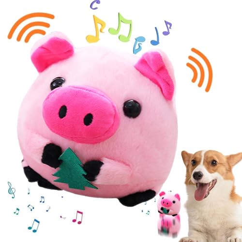 Active Moving Pet Plush Toy, Interactive Dog Toys Pet Bouncing Balls, USB Rechargeable Interactive Washable Cartoon Pig Plush Sound Electronic Dog Toy, Small Cute Squeaky Pig Dog Toy (Pink) - color: Pink