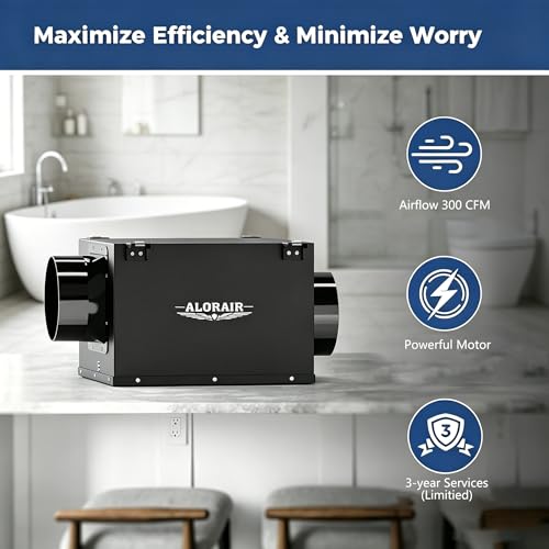 ALORAIR 6 Inch 300CFM Inline Bathroom Exhaust Fan – High CFM Inline Duct Fan Ultra Quiet Ventilation Fan for Bathroom, Attic, Kitchen, Garage, Laundry Room – Durable, Easy to Install, Powerful Airflow - size: 6 inch