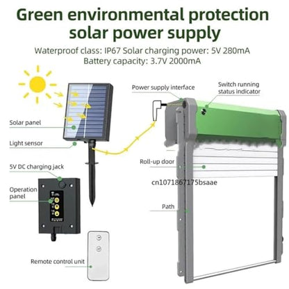 Automatic Chicken Coop Door Solar Powered,Solar Chicken House Door,Aluminum Alloy Chicken Door,Mix 4 Modes,with Remote and LCD Display,2000mAh Battery