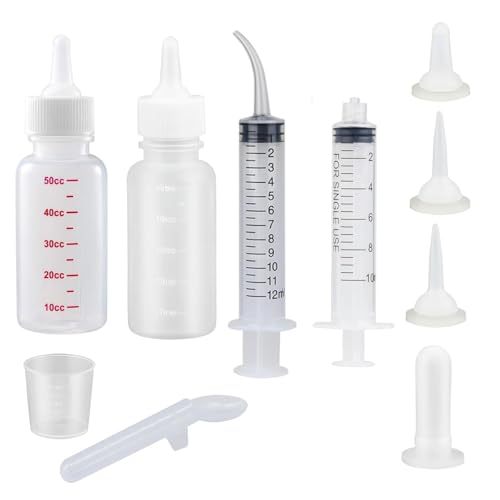Pet Feeding Bottle and Syringe Set, Pet Nursing Bottle, Silicone Nipples, Feeder Kit for Small Animal, Newborn Puppies and Kittens, Rabbit, Squirrels (White) - color: White
