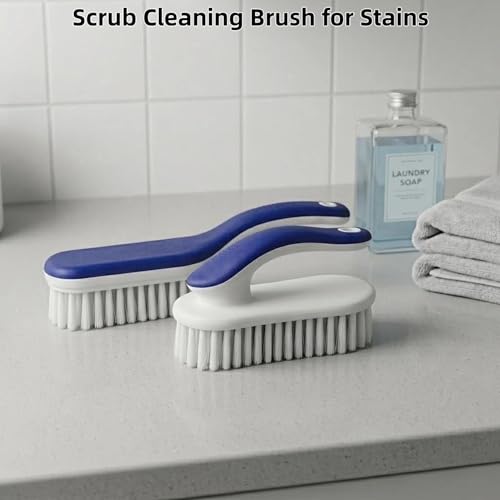 Cleaning Scrub Brushes Set, Ergonomic Long & Short Handle Cleaning Brushes, Non-Shedding Soft Moderate Hardness Bristles for Laundry Stains, Shoe Care, Fabric & Hard Surface Household Deep Cleaning