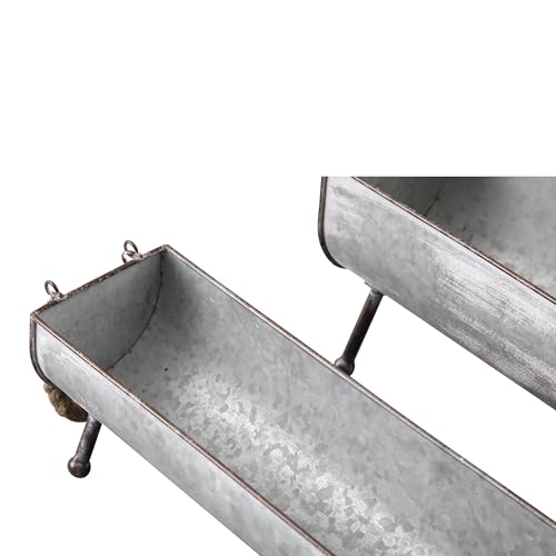 SOFE Poultry Feeder Galvanized Metal Chicken Feeder Set of 2, Farmhouse Chicken Picnic Table Feeder, Chicken Planter, Decorative Galvanized Tray Trough Shaped, 15 and 13 Inches Long