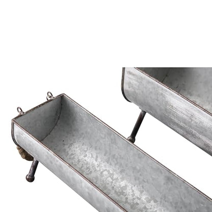 SOFE Poultry Feeder Galvanized Metal Chicken Feeder Set of 2, Farmhouse Chicken Picnic Table Feeder, Chicken Planter, Decorative Galvanized Tray Trough Shaped, 15 and 13 Inches Long