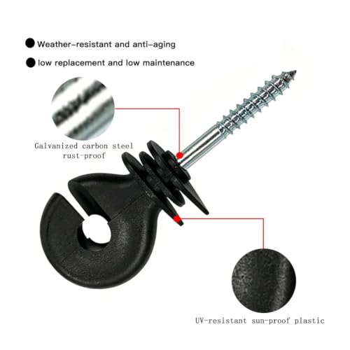 Electric Fencing Ring Insulators 80Pcs Electric Fence Insulators Installation Tool Kit, Snap-on Post Insulator for T-Post Wooden Pole