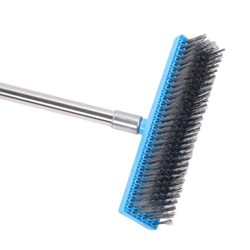 Jeffergarden Long Handle Scrub Brush Heavy Duty Stiff Wire Broom with Stainless Steel Telescopic Pole for Grime Moss Removal on Patio Deck Tile Garage Floor (160cm) - size: 160cm