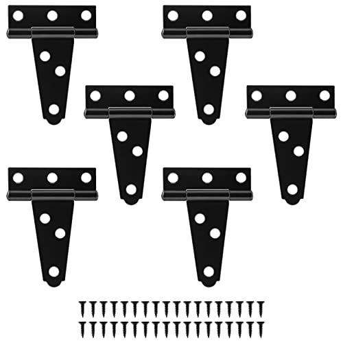 Murtenze 6Pack 2 Inch Black T-Strap Shed Hinge,Barn Door Hinges Heavy Duty Gate Strap Hinge T Hinges for Barn Door, Shed or Wooden Fences - color: Black, size: 2 Inch - 6Pack