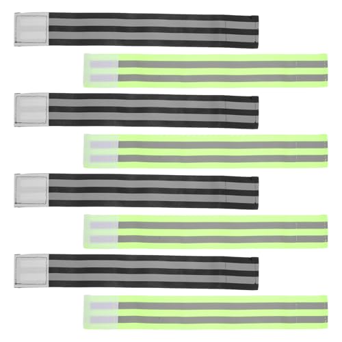 KOMBIUDA 8pcs Reflective Cycling Leg Bands and Pant Leg Straps, Adjustable Safety Ankle Bands for Night Riding and Walking, Flexible Black and Green Reflective Belt Straps