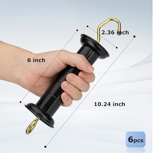 6 Pcs Plastic Electric Fence Gate Handle Insulators with Spring, Outdoor Black Stainless Steel Plastic Fence Gate Handle, Gate Connector, Electric Fence Wire Handle