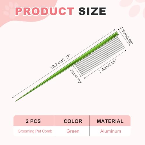 Grooming Pet Comb, 7.2Inch Dog Rat Tail Comb with Rounded Ends Cat Hair Trimmer Combs Knots Mats Loose Hair Removal (Green), Intended for Small Dog Cat - color: Green