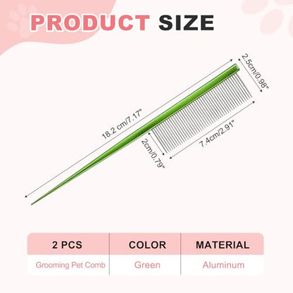 Grooming Pet Comb, 7.2Inch Dog Rat Tail Comb with Rounded Ends Cat Hair Trimmer Combs Knots Mats Loose Hair Removal (Green), Intended for Small Dog Cat - color: Green
