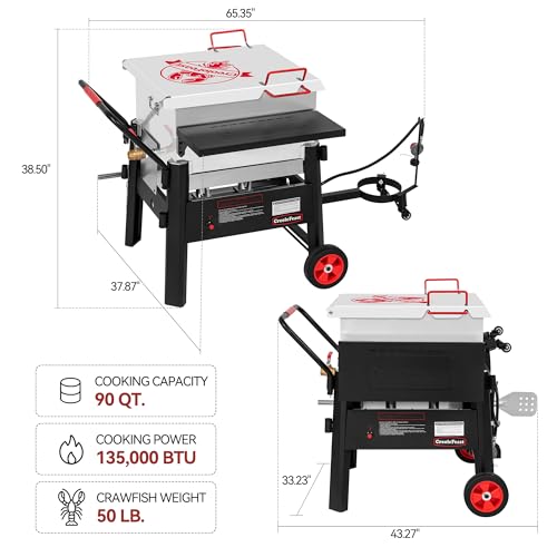 Creole Feast CFB1001A 90 QT Crawfish Boiler, Outdoor Single Sack Propane Gas Cooker with Folding Cylinder Mounting Bracket and Stirring Paddle for Seafood & Crawfish Season, Black - size: 90 quart