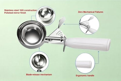 TOPKITCHEN Commercial-Grade Ice Cream Scoop 5.33 oz, 18/8 Stainless Steel Cookie Scoop with Plastic Handle, Portion Control Disher Scoop for Bakeries,Restaurants & Dessert Shops, #6, White - size: 5.33 oz - White