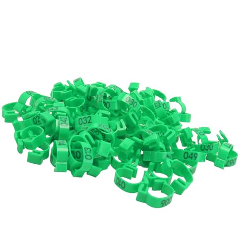 100PCS 20mm Chicken Leg Bands, 001 to 100 Numbered Colorful Chicken Birds Poultry Identification Leg Bands for Chicks Ducks Pigeons Goose Quail Yellow (Green) - color: Green