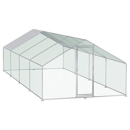 CHIKENCOOP 26x9.8x6.5 ft Metal Chicken Coop, Chicken Run with Cover | Four-room walk-in chicken run with waterproof UV-resistant spire roof cover, lockable steel door, and PVC-coated mesh. - size: 318.0"L x 118.0"W x 80.0"H