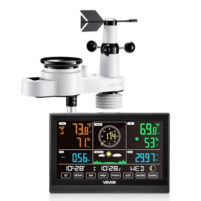 VEVOR 5-in-1 Wireless Weather Station, 7.5-Inch VA Display, Solar Powered Outdoor Sensor, Rain Gauge, Indoor Outdoor for Weather Forecast, Temperature, Humidity, Wind Speed and Direction (No WiFi) - style: 5-in-1 Wireless Weather Station