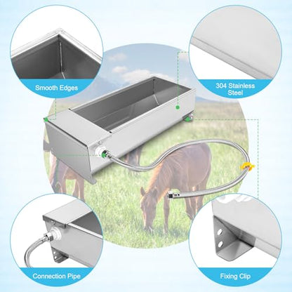 Float Drinking Bowl, Cattle Drinking Bowl, Large Capacity Automatic Water Dispenser 7.5L 304 Stainless Steel Self Filling for Dogs Horses Cows Goats