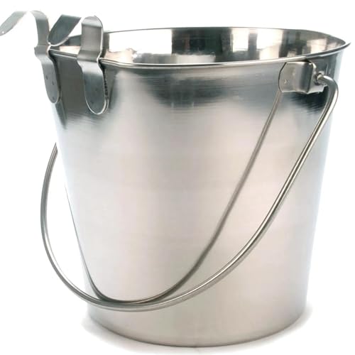 Jeffers Flat Sided Stainless Steel Pails with Handle & 1 Hook – Dishwasher Safe, Durable Feeding & Milk or Water Buckets for Pet, Horse. Livestock & Farm Use for Kennel, Cage, Fence - 2 Quart