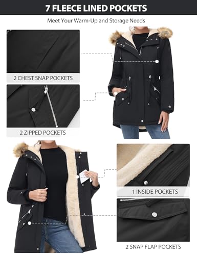 ANOTHER CHOICE Women's Hooded Winter Coat Waterproof Parka Jacket Warm Sherpa FLeece Lined Winter Parka Coat - color: Black-new, size: Medium