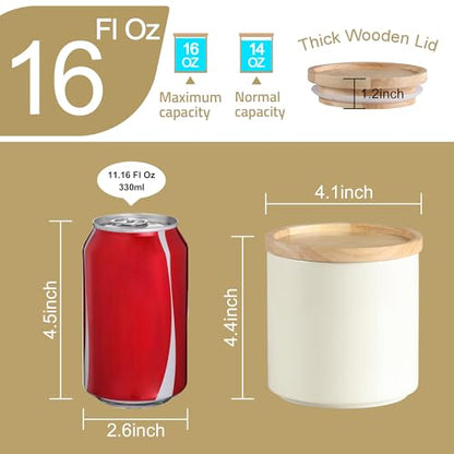 Sweejar Kitchen Canisters Ceramic Food Storage Jar, Stackable Containers with Airtight Seal Wooden Lid for Serving Ground Coffee, Tea, Sugar, Salt and More - 16 Fl Oz (Beige) - color: Beige, style: 16 Fl Oz (4.1"x4.4")