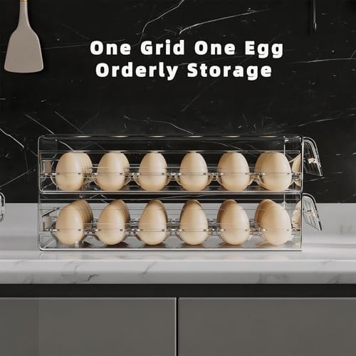 HIYOHIYO Clear 40 Grid Egg Holder for Fridge, with Drawers, 2-Tier | with Time Scale Marking | Large Capacity | Stackable | Sturdy Eggs Container for Refrigerator and Countertop - size: 40 Grids-2 Layer