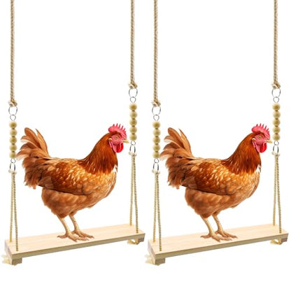 Chicken Swing Toy, 2 Pack Chicken Toys, Wood Chicken Swing Toy, Wood Chicken Swing for Chickens Rooster Poultry Parrots - size: 2pcs Chicken Swings