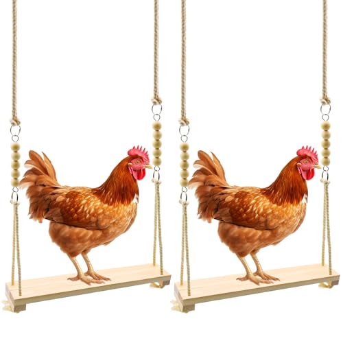Chicken Swing Toy, 2 Pack Chicken Toys, Wood Chicken Swing Toy, Wood Chicken Swing for Chickens Rooster Poultry Parrots - size: 2pcs Chicken Swings