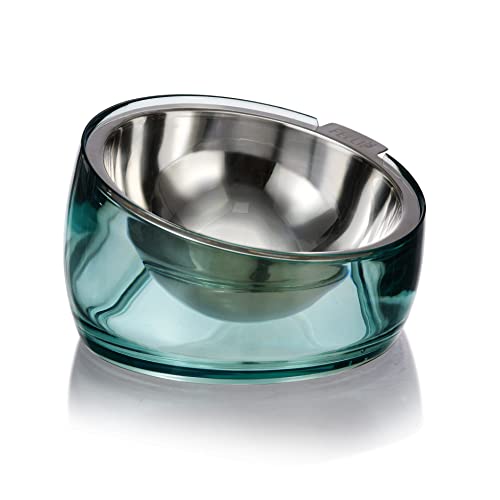 Felli Pet Oblik Acrylic Raised Dog Food Water Bowl Stainless Steel Slanted Oval Dish for Short Leg Puppy & Small Medium Pet, Elevated Tilted Metal Feeder (Classic, 1.5 Cups Oval Dish) - color: Classic, size: 1.5 Cups Oval Dish