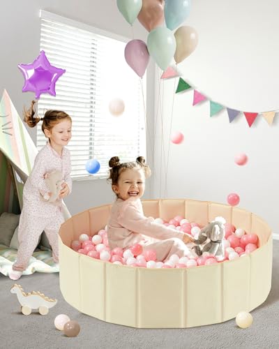 Hikiddy Baby Ball Pit Foldable, 31.5 Inch Ball Pits for Toddlers Round, Kiddie Baby Playpen Ball Pool, Idea Gift for Babies-Balls NOT Included(Light Beige) - color: Light Beige-80
