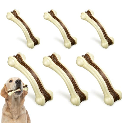 Sosation 6 Pcs Dog Toys for Aggressive Chewers Christmas Nylon Beef Flavor Bones Tough Puppy Teething Toys Puppy Chew Bones for Large Medium Small Breed Dogs Puppies(Large Medium) - size: Medium/Large