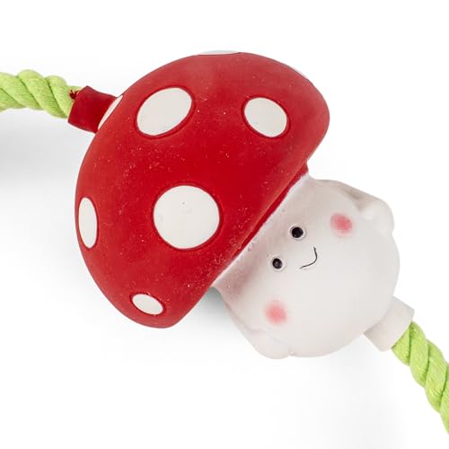 Fuzzl Tugga Magic Shrooms Dog Toy 75cm - Rope Latex and Plush Dog and Puppy Throw Fetch and Tug with Squeaker Mushrooms Enrichment - style: Rope Mushrooms