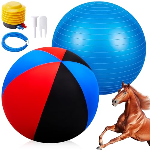 Giant 48 Inch Herding Ball with Ball Cover Anti Burst Please Watch VCR for How to Inflation Horse Toys for Horses Entertainment Play, Pump Included(Cute, Blue) - color: Blue, size: 48 Inch, style: Cute