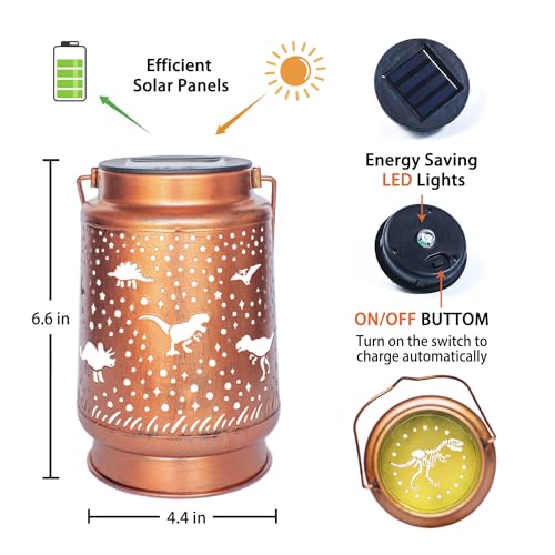 Dinosaur Solar Lanterns Outdoor Waterproof Hanging Solar Lights Dinosaur Gifts for Women Men Metal Decorative LED Dinosaur Lanterns for Garden Decor,Yard,Patio,Lawn,Tabletop,Pathway,Landscape - style: Dinosaur