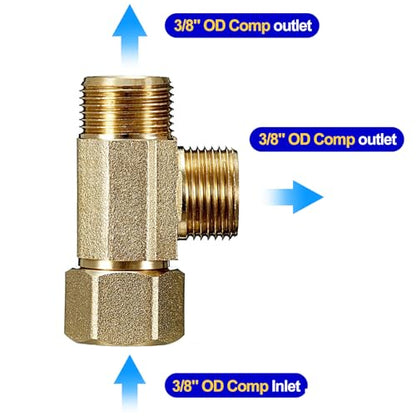 Add-A-Tee, Lead-Free Angle Stop Valve 3/8" Compression Inlet x 3/8" Outlet, Brass Extender Tee Connector with Built-in Sealing Gasket for Faucet, Glass Rinser, Dishwasher, Toilet Tank - size: 3/8 Comp-3/8 Comp-3/8 Comp Tee(1Pcs)