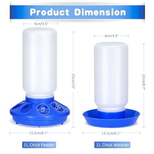 Chick Feeder and Waterer Kit, 2-in-1 Chick Starter Set, 0.3Gal Chicken Feeder and Waterer Set, Baby Chick Starter Kit for Poultry (Blue, 1L) - color: Blue
