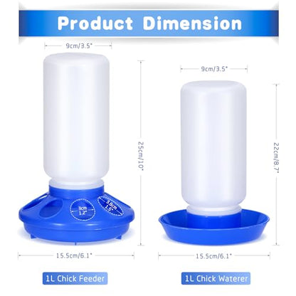 Chick Feeder and Waterer Kit, 2-in-1 Chick Starter Set, 0.3Gal Chicken Feeder and Waterer Set, Baby Chick Starter Kit for Poultry (Blue, 1L) - color: Blue