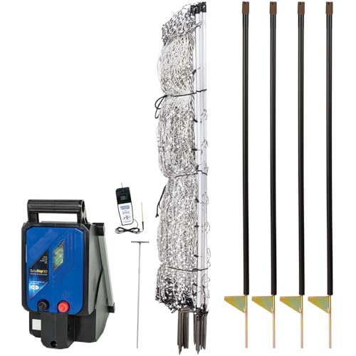Premier 1 PoultryNet® Plus, Starter Kit for Chickens – 48"H x 100'L | White/black. Includes solar energizer, support posts & tester. Double spike, posts every 6.8 ft to reduce sag. For chickens.