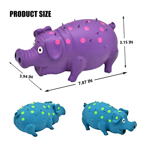 Pig Squeaky Dog Toy, 2 PCS Interactive Rubber Dog Chew Toy - Durable Latex Spot Grunting Pig Toys that Oink for Small Medium Large Dogs (Blue, Purple) - color: Blue, Purple
