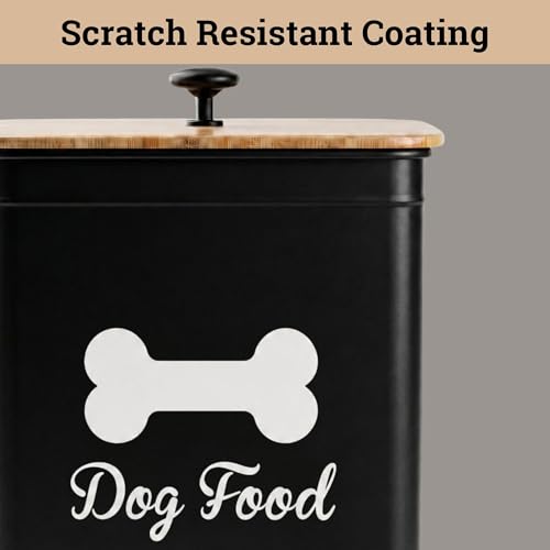 Dog Food Container Airtight Bamboo Lid 5-7 lb, 25 Cups, Sturdy Metal Handle | Pet Jar For Dogs up to 50lbs, Airtight Bamboo Lid, Sturdy Comfortable Metal Handle, Powder Coated Iron, Kibble Storage Bin - color: Black